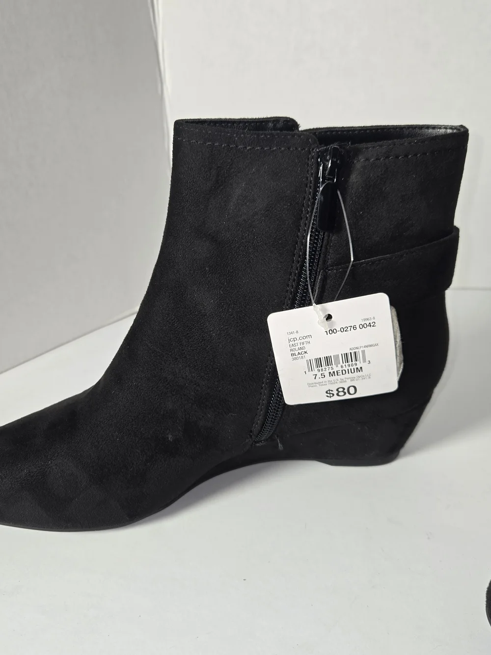 East 5th Memory Foam Black Women's Suede Ankle Boots with Side Zip Size 7.5